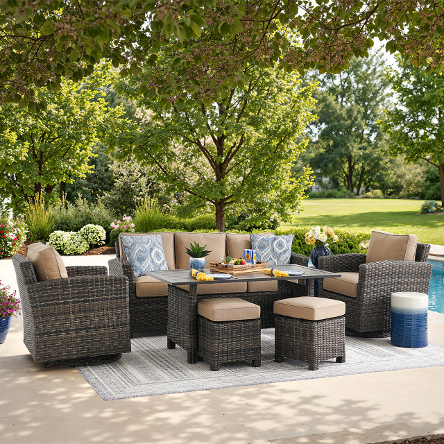 Venice Silver Oak Outdoor Wicker + Cushion Foot Stool - Fortunoff