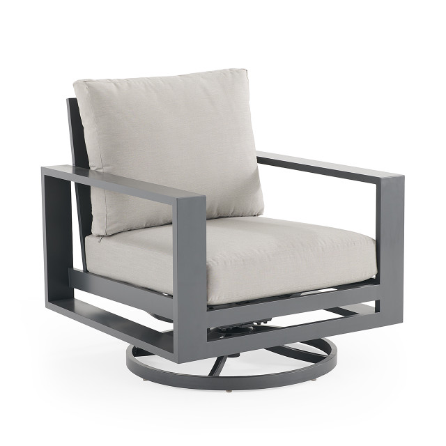 Soho Slate Grey Aluminum with Cushions 4 Piece Swivel Sofa Group +