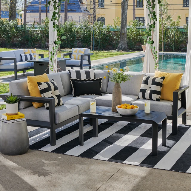 St. Lucia Midnight Aluminum with Cushions 3 Piece Sectional Group