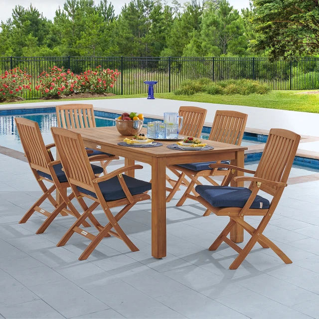Westport Teak with Cushions 7 Piece Armless Dining Set + Oxford 71