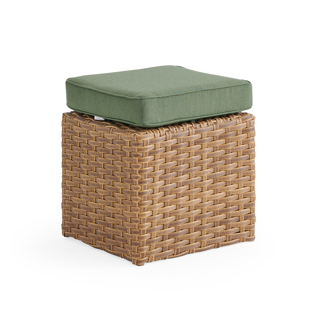 Venice Silver Oak Outdoor Wicker + Cushion Foot Stool - Fortunoff