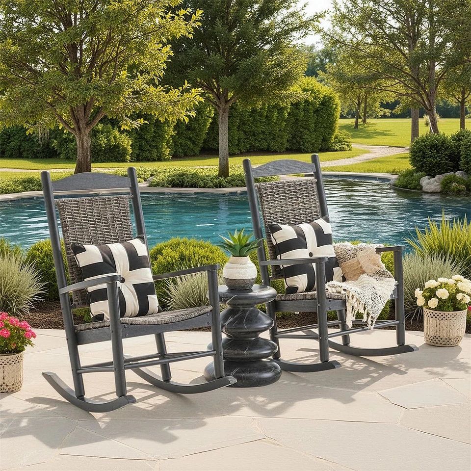 Lakeside Polymer 2 Piece Woven Porch Rocker Set - Fortunoff Backyard Store