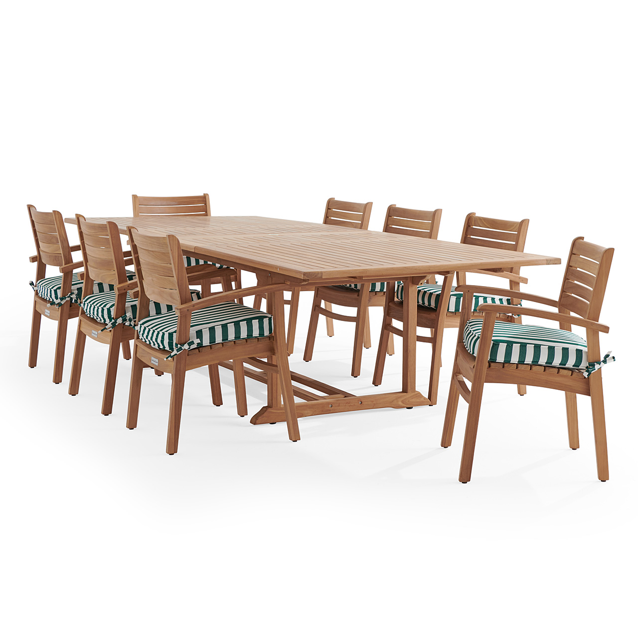 Warwick Teak with Cushions 9 Piece Dining Set + Bristol 87-118 x 47 in. Table (Mason Forest Green)