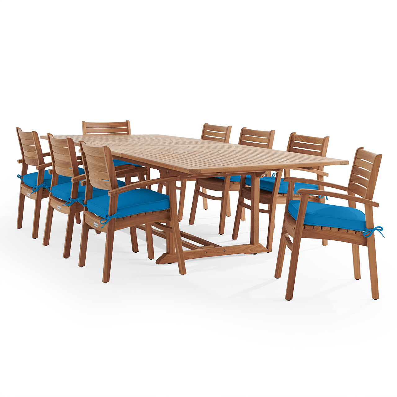 Warwick Teak with Cushions 9 Piece Dining Set + Bristol 87-118 x 47 in. Table (Canvas Regatta)