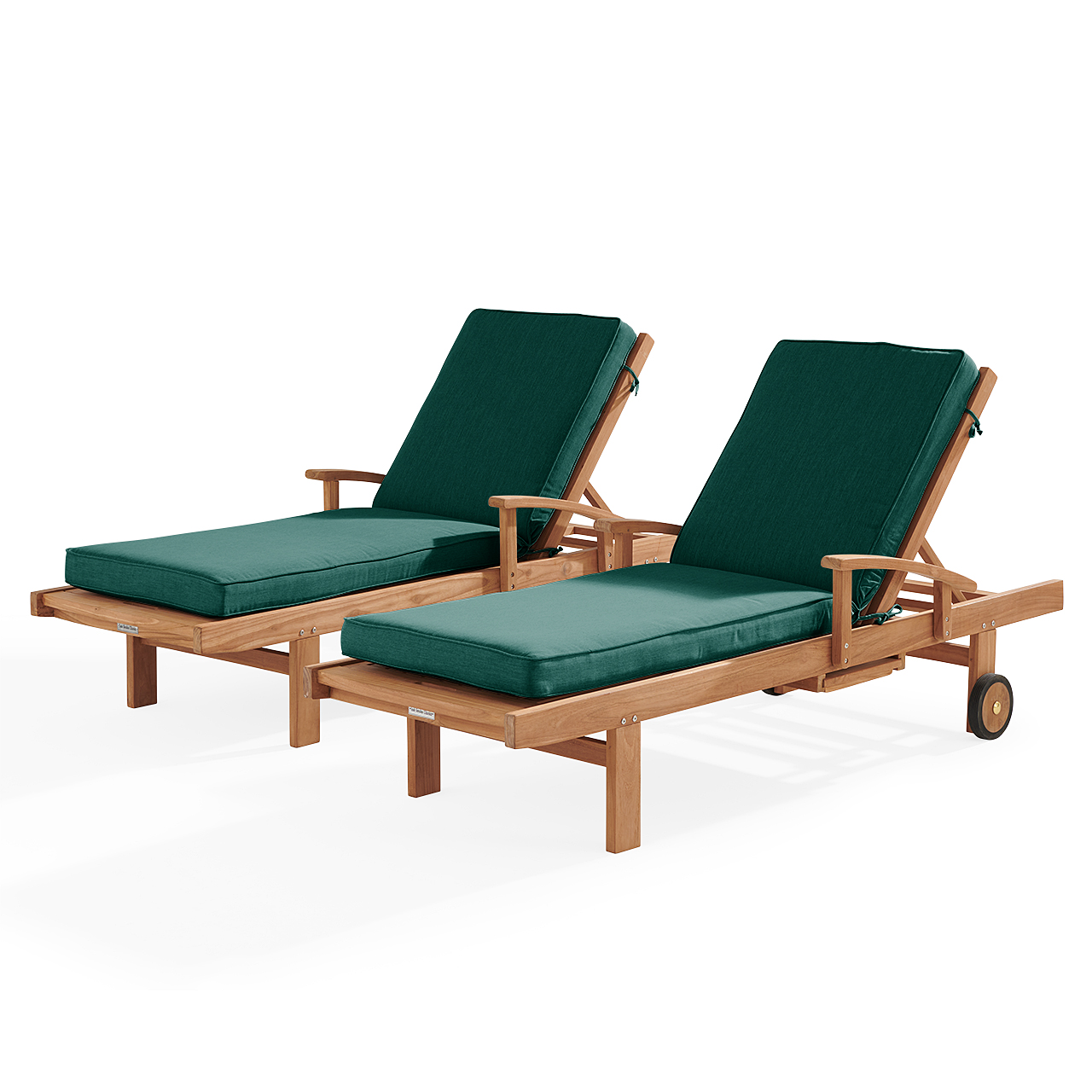 Eastchester Natural Stain Solid Teak With Cushions 2 Piece Chaise Lounge Set (Canvas Forest Green)