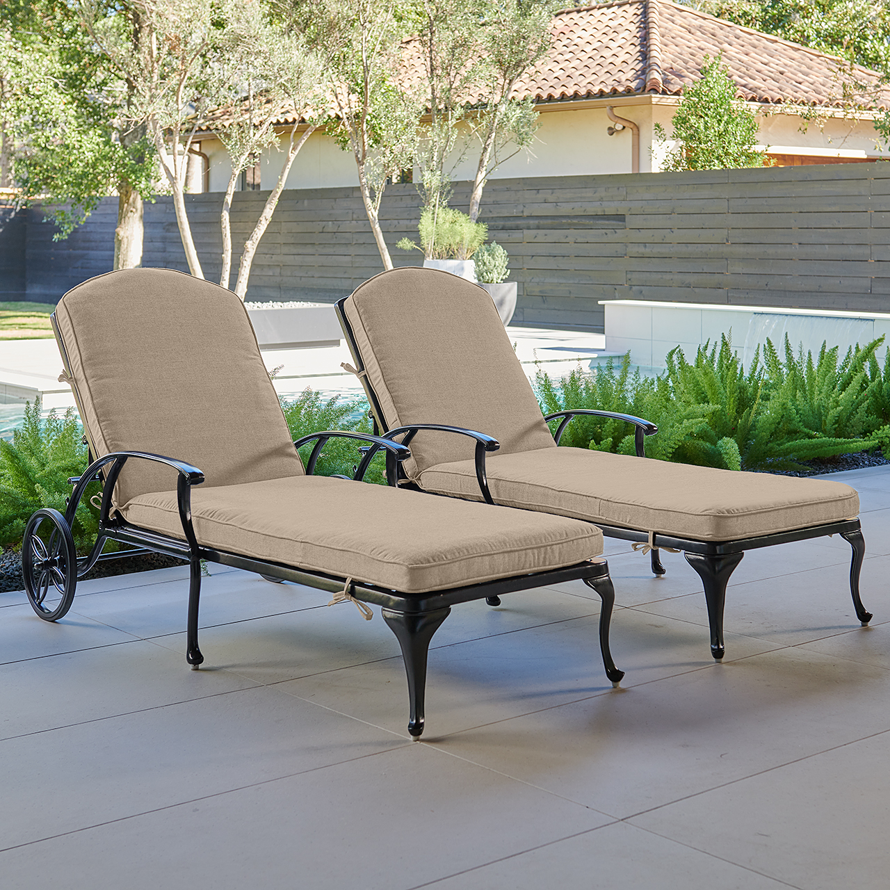 Tivoli Matte Black Cast Aluminum with Cushions 2 Piece Chaise Lounge Set (Tempo Beige)