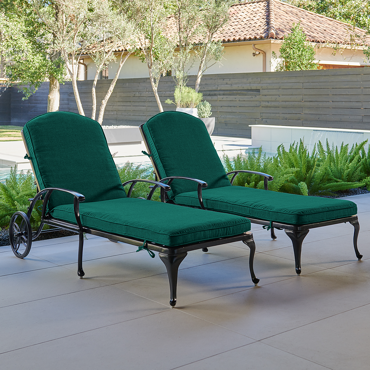 Tivoli Matte Black Cast Aluminum with Cushions 2 Piece Chaise Lounge Set (Canvas Forest Green)