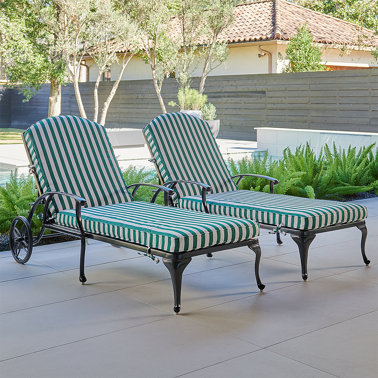 Tivoli Matte Black Cast Aluminum with Cushions 2 Piece Chaise Lounge Set (Mason Forest Green)