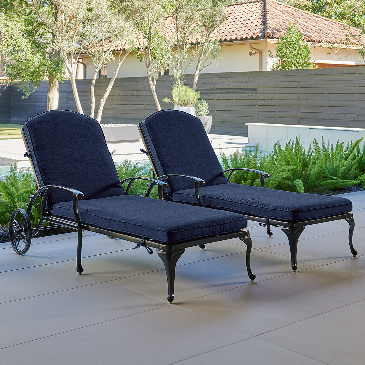 Tivoli Matte Black Cast Aluminum with Cushions 2 Piece Chaise Lounge Set (Spectrum Indigo)