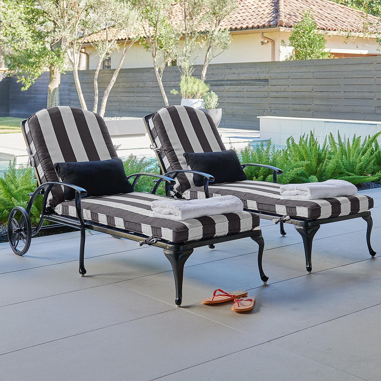 Tivoli Matte Black Cast Aluminum with Cushions 2 Piece Chaise Lounge Set (Cabana Classic)