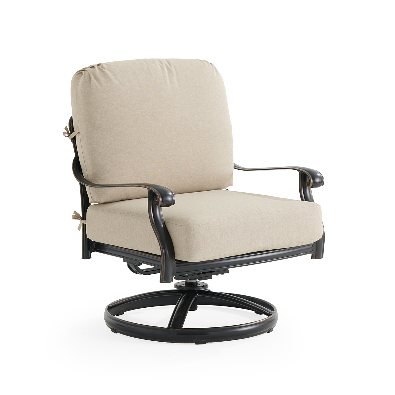 Roma Black Gold Cast Aluminum with Cushions Swivel Club Rocker (Beige)