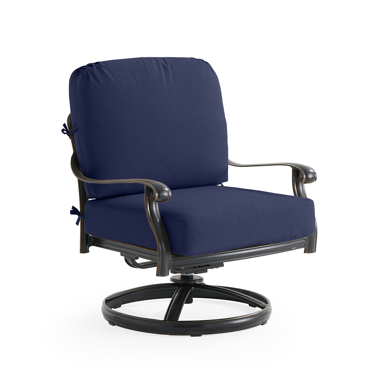 Roma Black Gold Cast Aluminum with Cushions Swivel Club Rocker (Navy)