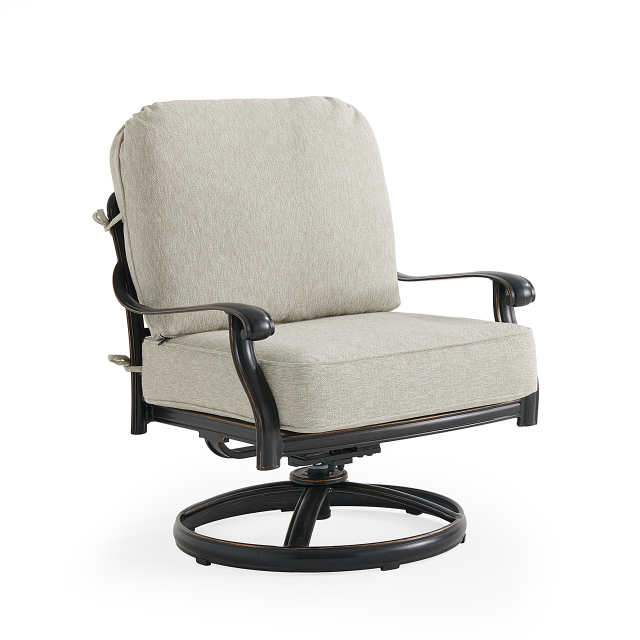Roma Black Gold Cast Aluminum with Cushions Swivel Club Rocker (Melange Ash)