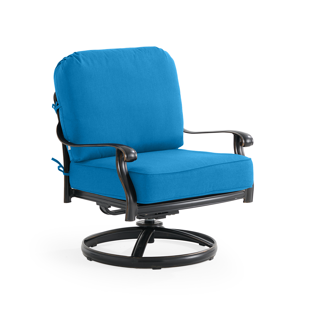 Roma Black Gold Cast Aluminum with Cushions Swivel Club Rocker (Canvas Regatta)