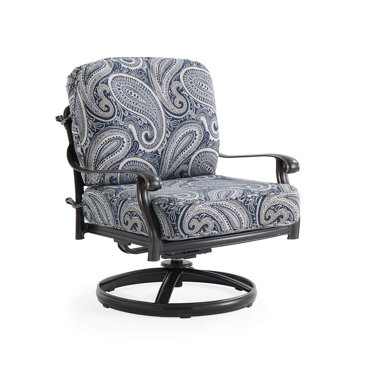 Roma Black Gold Cast Aluminum with Cushions Swivel Club Rocker (Royce Indigo)
