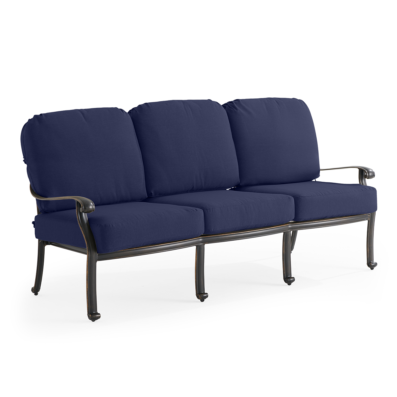 Roma Black Gold Cast Aluminum with Cushions Sofa (Navy)