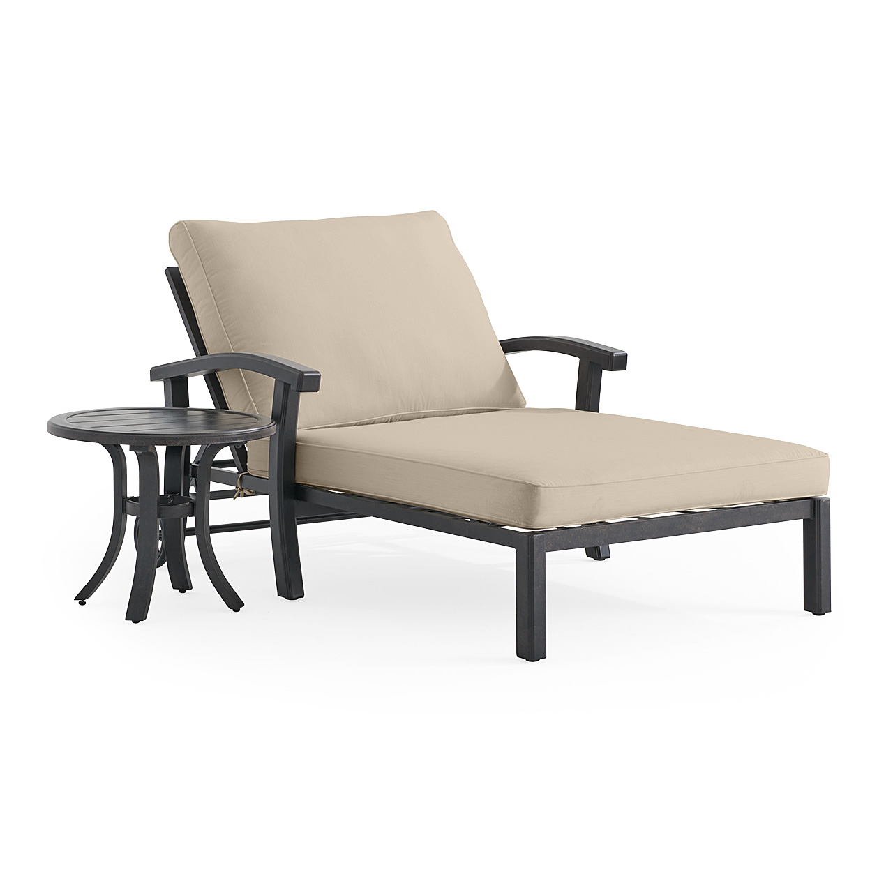 Fairmont Rustic Bronze Aluminum with Cushions 2 Piece Double Chaise Lounge Set + 24 in. D End Table (Panama Wheat)