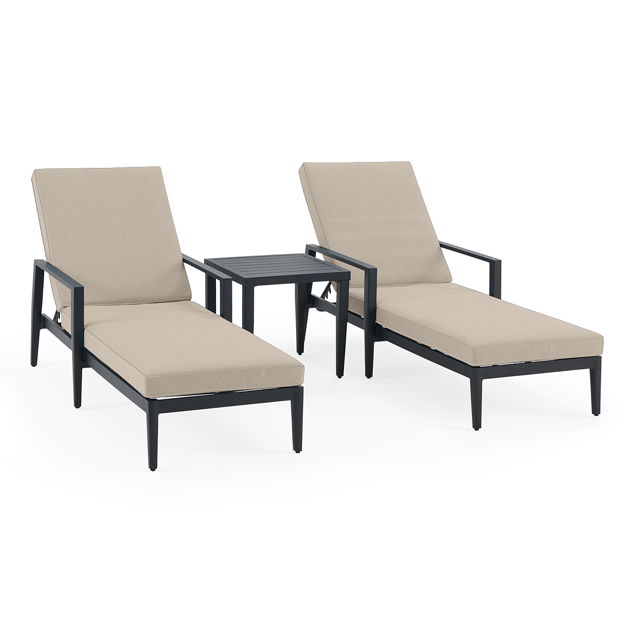 Portofino Husk Midnight Aluminum with Cushions 3 Piece Chaise Set + 20 in. Side Table (Cast Ash)