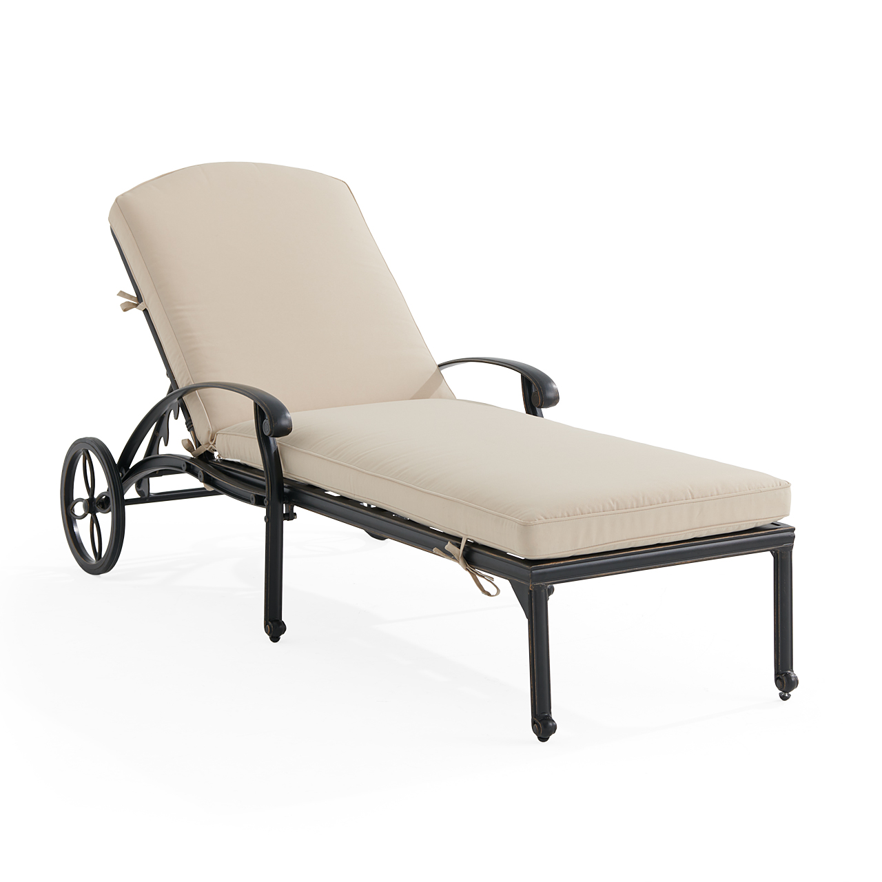 Roma Black Gold Cast Aluminum with Cushions Chaise Lounge (Beige)