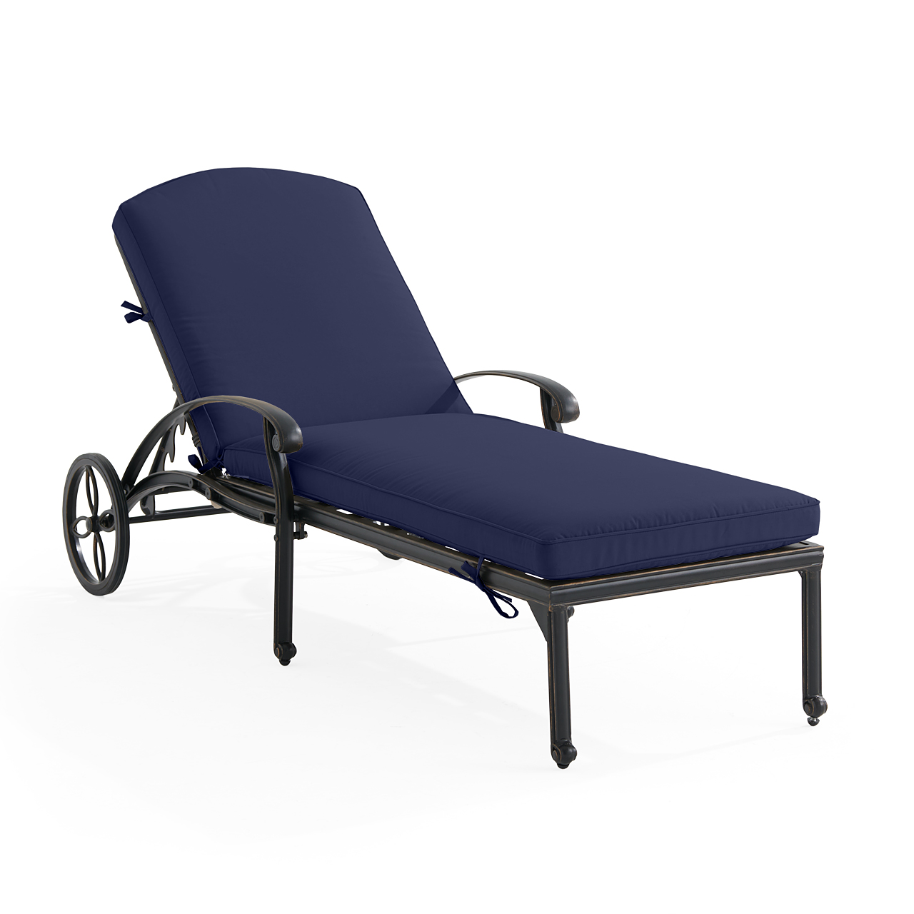 Roma Black Gold Cast Aluminum with Cushions Chaise Lounge (Navy)