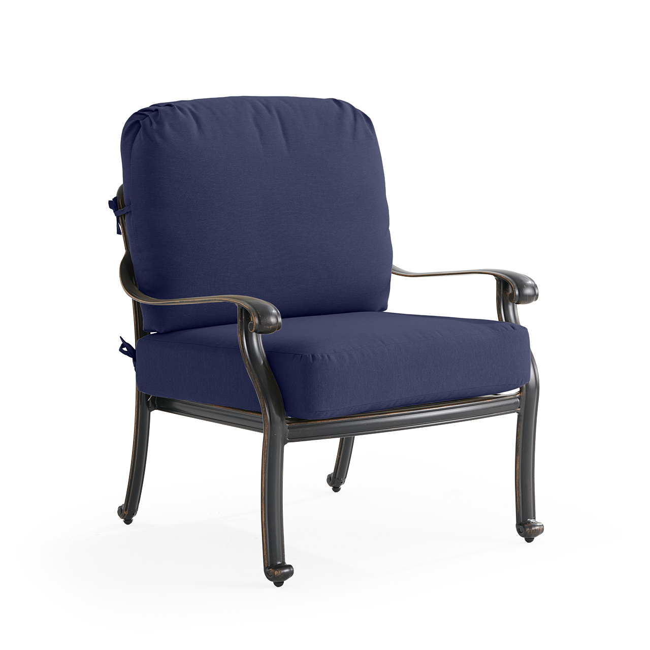 Roma Black Gold Cast Aluminum with Cushions Club Chair (Navy)