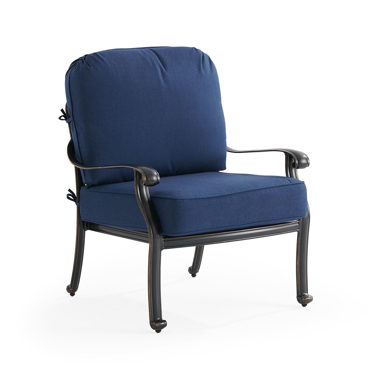 Roma Black Gold Cast Aluminum with Cushions Club Chair (Spectrum Indigo)