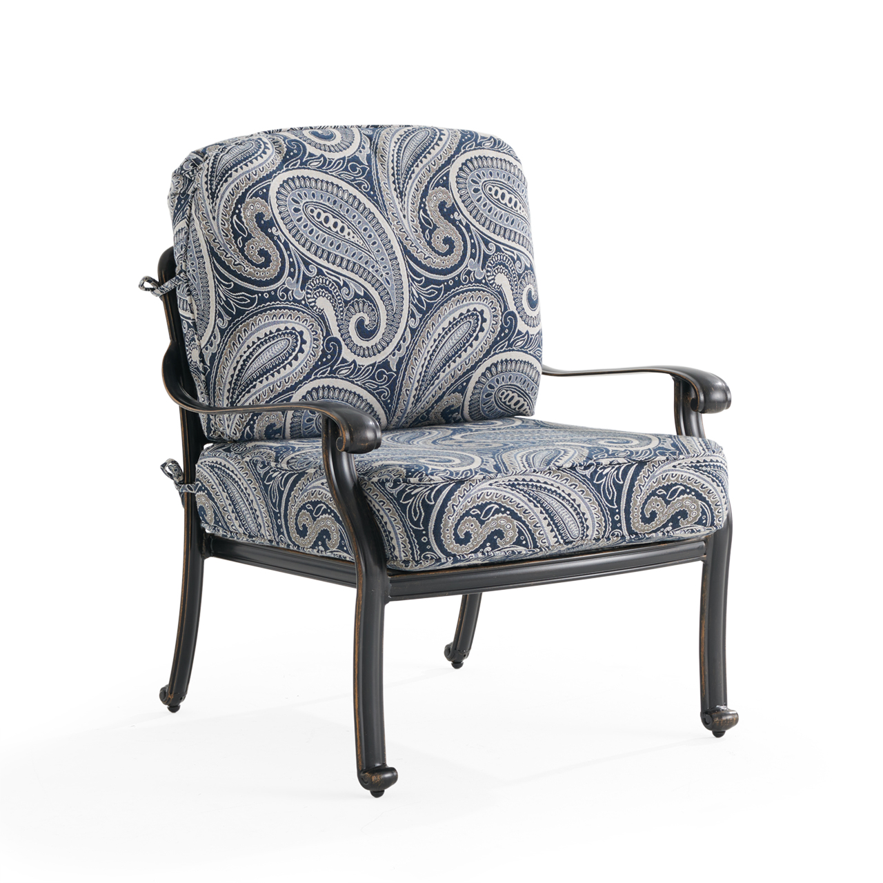 Roma Black Gold Cast Aluminum with Cushions Club Chair (Royce Indigo)