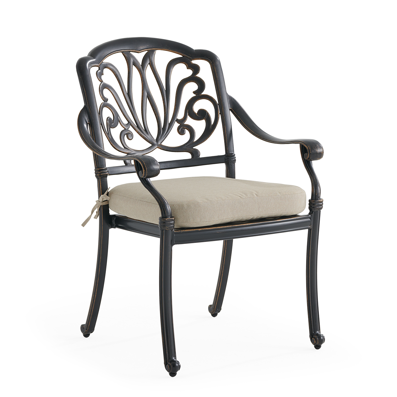 Roma Black Gold Cast Aluminum with Cushion Dining Chair (Tempo Beige)
