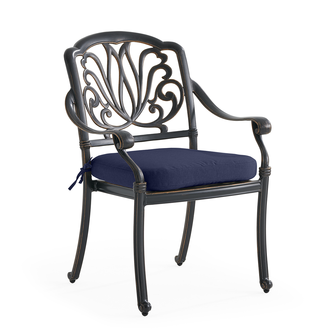Roma Black Gold Cast Aluminum with Cushion Dining Chair (Tempo Navy)