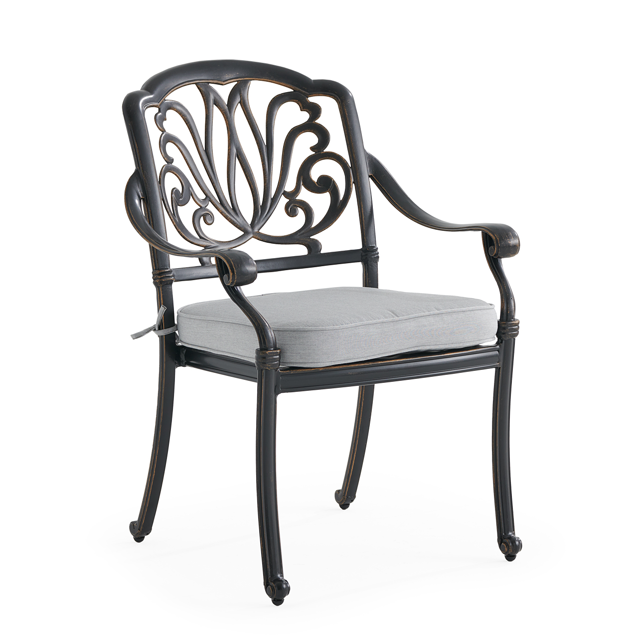Roma Black Gold Cast Aluminum with Cushion Dining Chair (Canvas Granite)