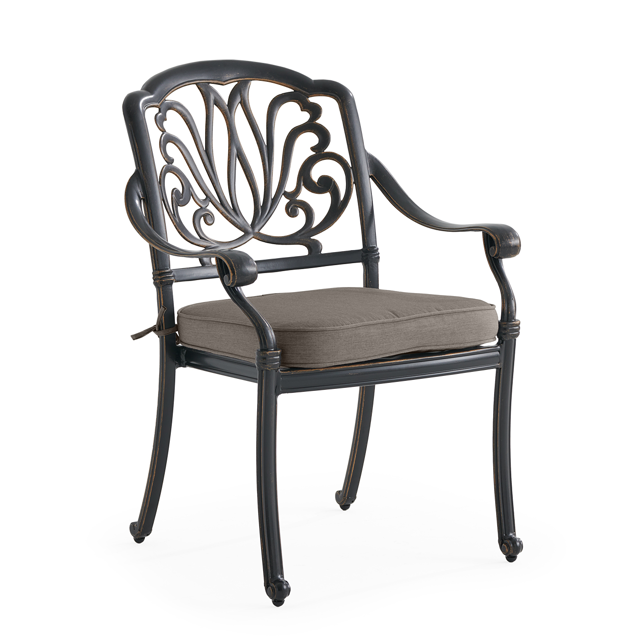 Roma Black Gold Cast Aluminum with Cushion Dining Chair (Linen Graphite)