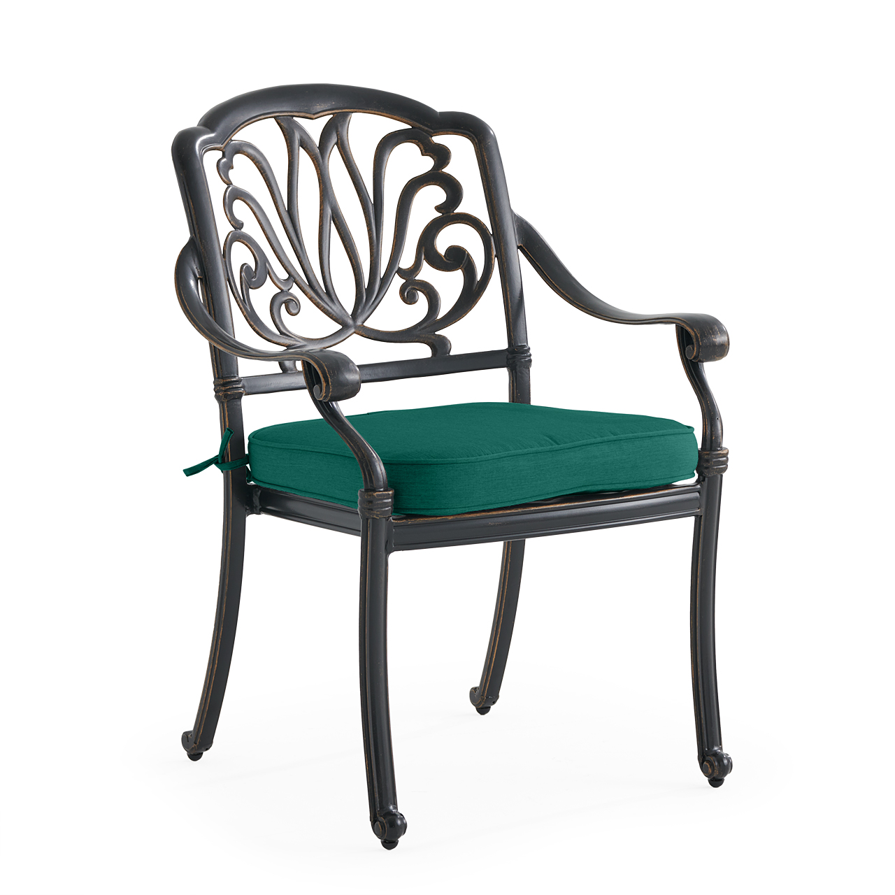 Roma Black Gold Cast Aluminum with Cushion Dining Chair (Canvas Forest Green)