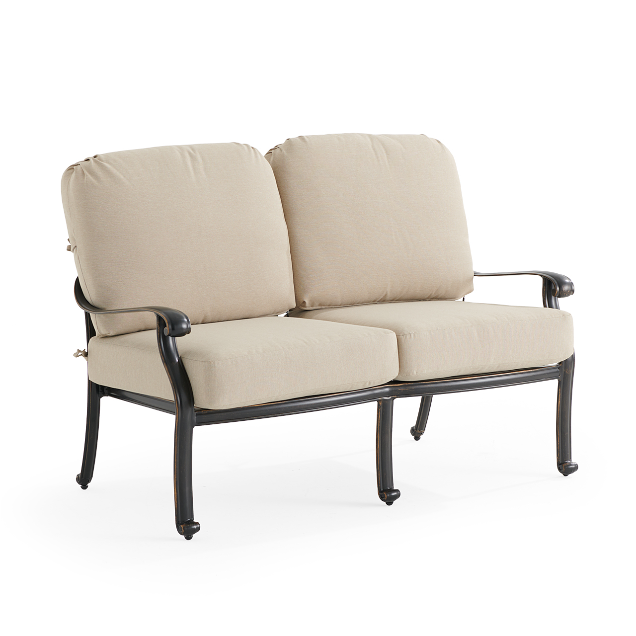 Roma Black Gold Cast Aluminum with Cushions Loveseat (Beige)