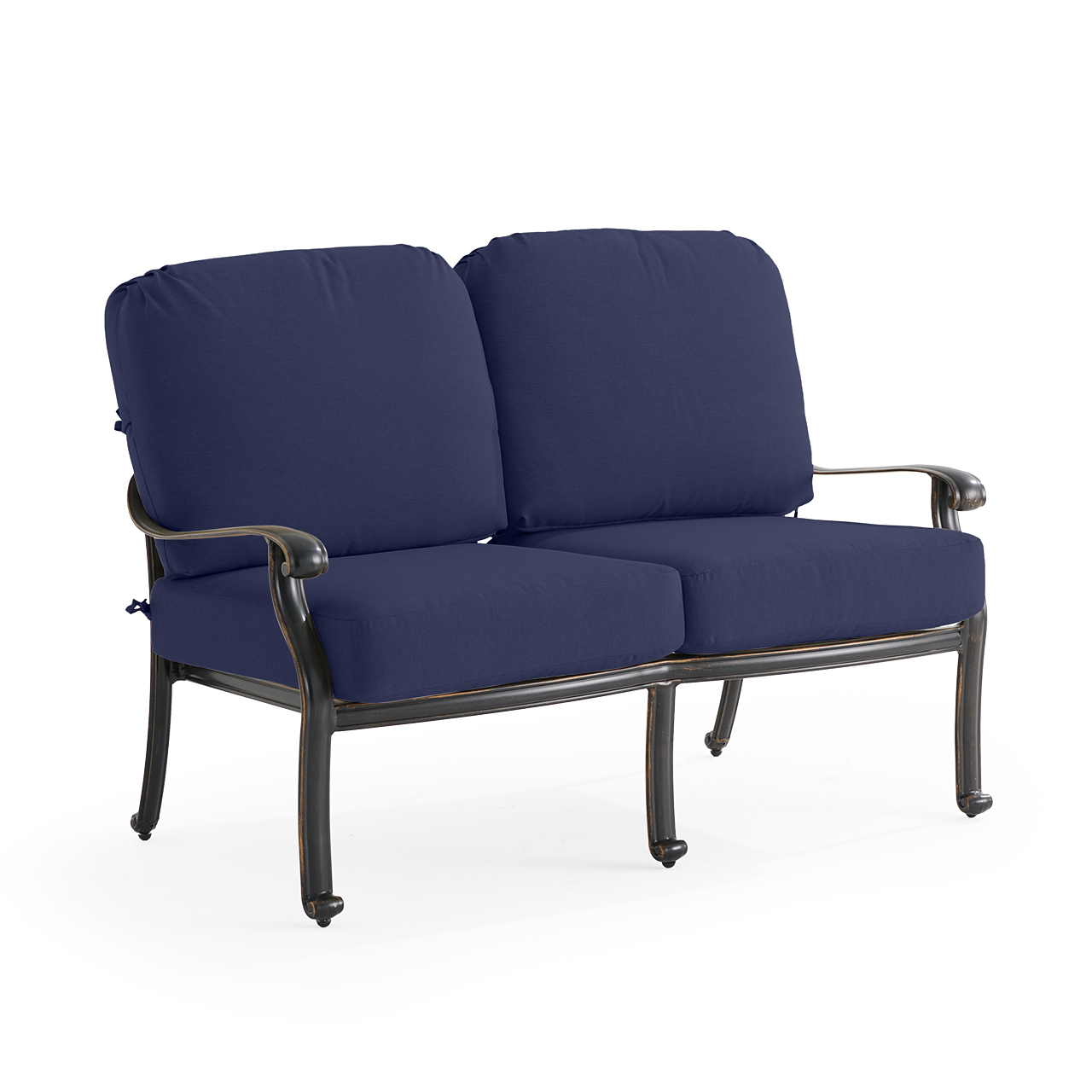 Roma Black Gold Cast Aluminum with Cushions Loveseat (Navy)