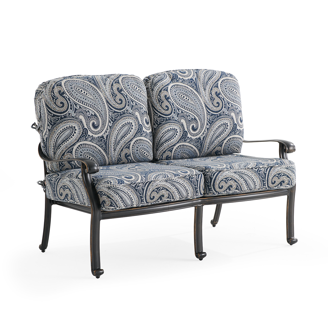 Roma Black Gold Cast Aluminum with Cushions Loveseat (Royce Indigo)