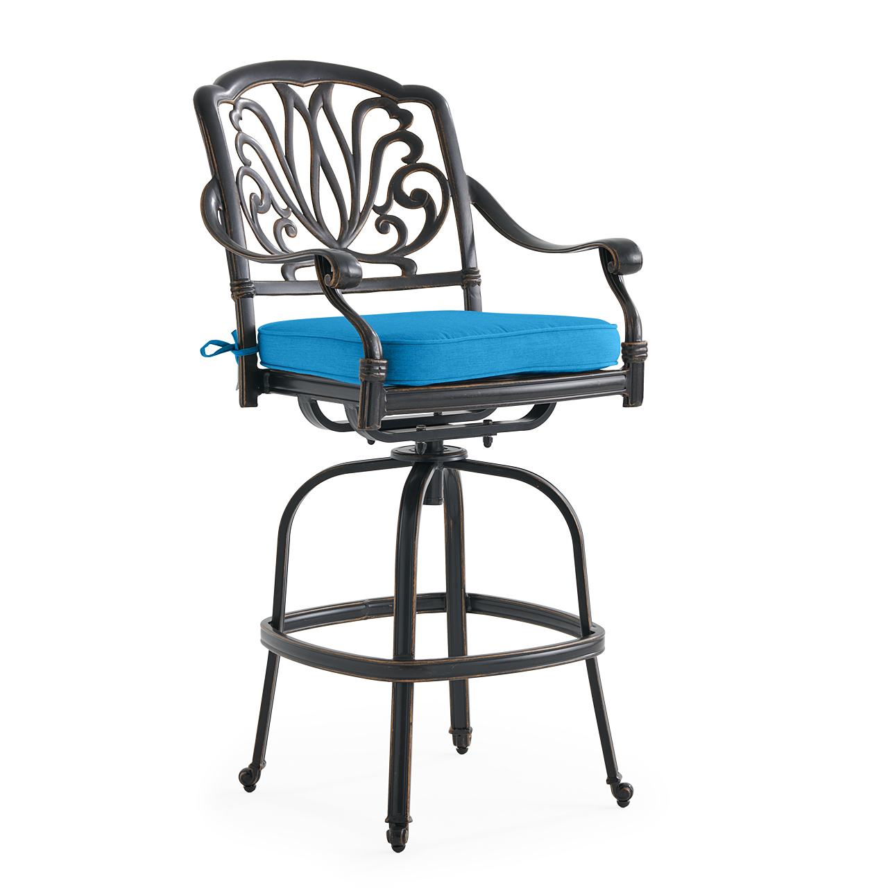 Roma Black Gold Cast Aluminum with Cushion Swivel Barstool (Canvas Regatta)