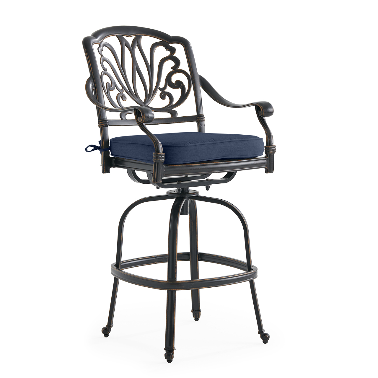 Roma Black Gold Cast Aluminum with Cushion Swivel Barstool (Spectrum Indigo)