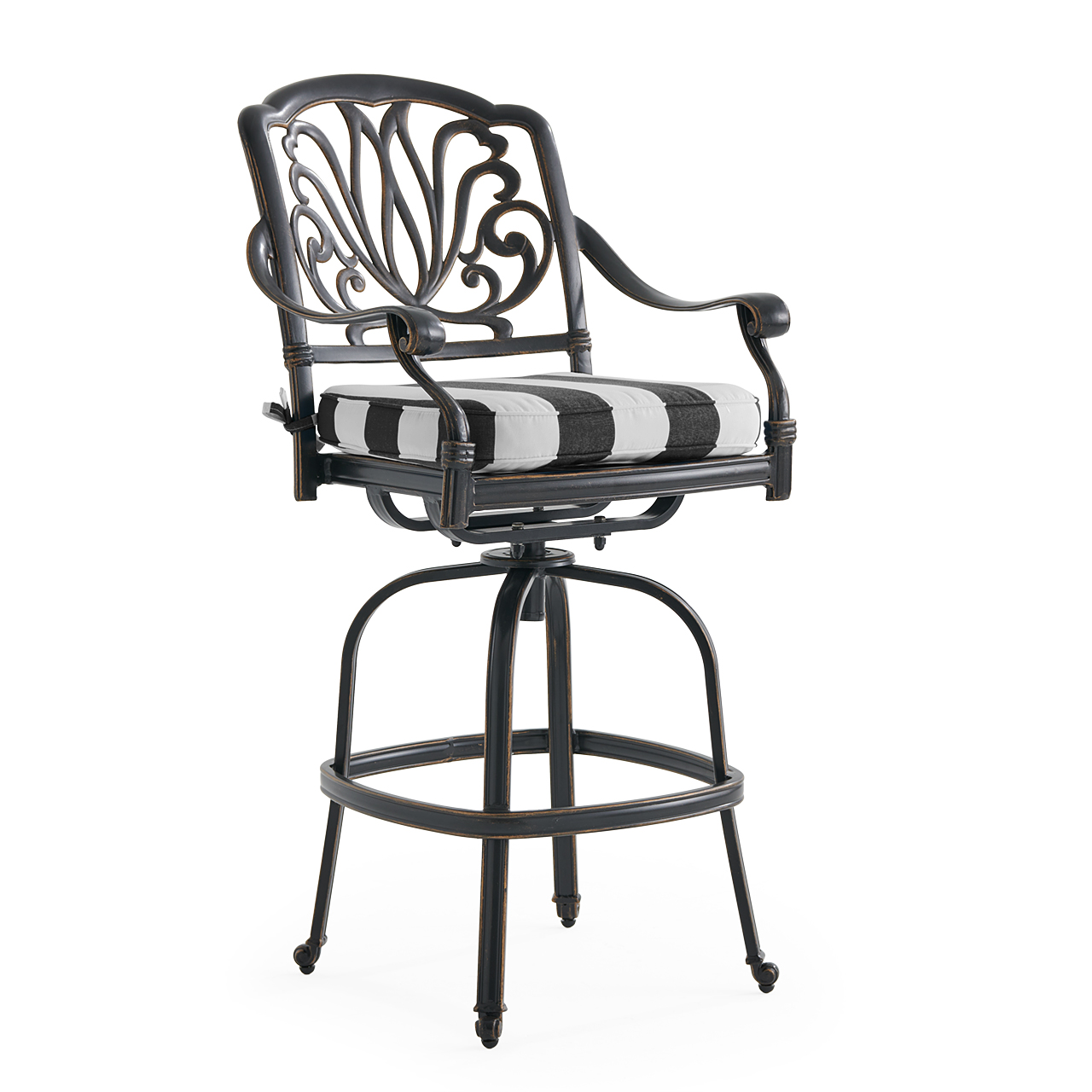 Roma Black Gold Cast Aluminum with Cushion Swivel Barstool (Cabana Classic)