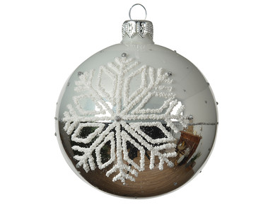 80 mm Silver Shiny Snowflake Glass Christmas Ball Ornament
