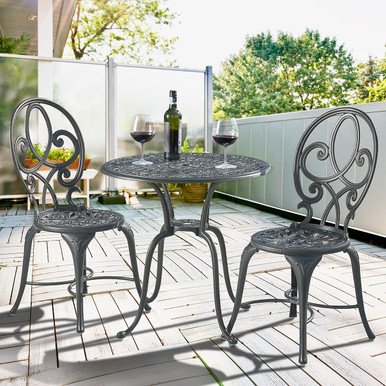 Chateau Saddle Grey Cast Aluminum 3 Pc. Bistro Set with 28 in. D Table