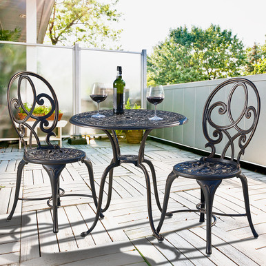 Chateau Antique Onyx Cast Aluminum 3 Pc. Bistro Set with 28 in. D Table
