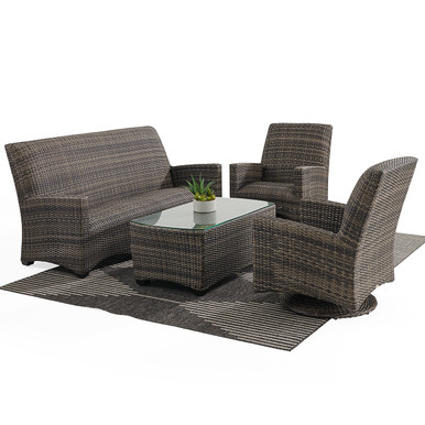 Sydney Husk Outdoor Wicker with Concealed Cushions 4 Piece Swivel Sofa Group 48 x 26 in. Coffee Table