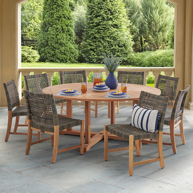 Hampton Driftwood Outdoor Wicker and Solid Teak 9 Piece Side