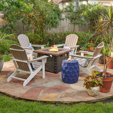 Farmhouse Polymer 5 Piece Adirondack Chair Chat Set + 34.5 in. Sq