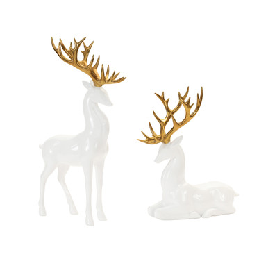 White and Gold Deer Figurines, Set of 2 - Fortunoff Backyard Store