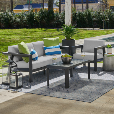 St. Lucia Midnight Aluminum with Cushions 3 Piece Sofa Group + 43