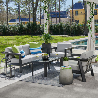 St. Lucia Midnight Aluminum with Cushions 4 Piece Sofa Group + 43