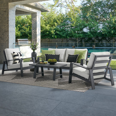 Carmel Midnight Aluminum and Meteor Silver Cushions 4 Piece Sofa