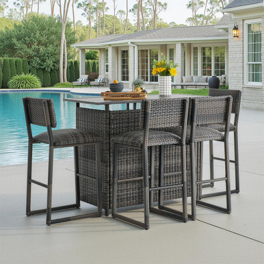 Venice Silver Oak Outdoor Wicker 5 Piece Bar Set with Armless