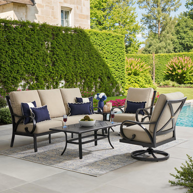 Key West Rustic Bronze Aluminum with Cushions 4 Piece Swivel Sofa